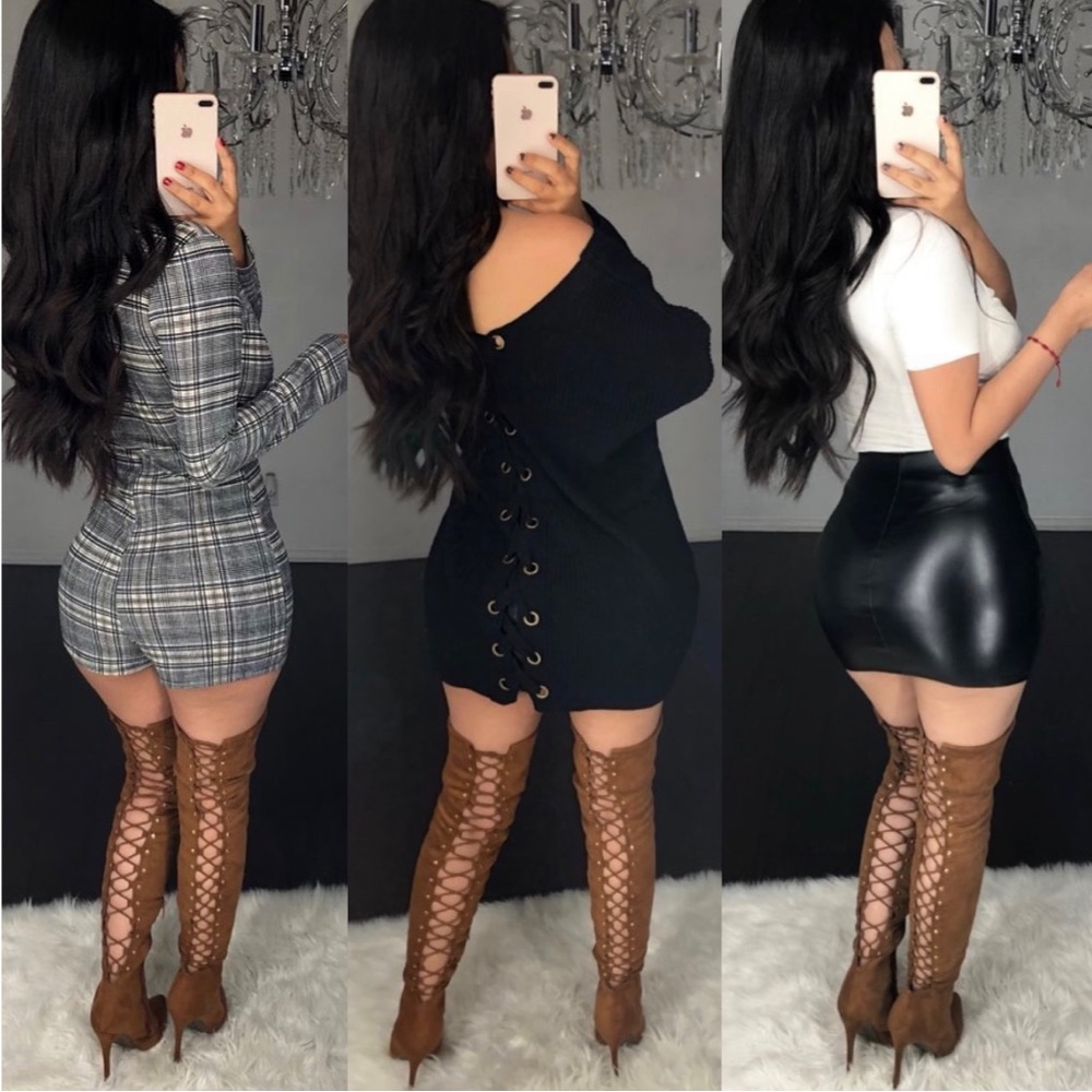 Tan High Heel Open Back Corset Lace Up Thigh High Boot - Picture 6 of 10
